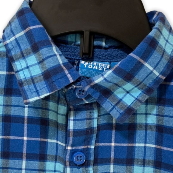 French Toast Shirt Boys Size 4 Button Up Shirt Blue Plaid Button Down Top - Picture 4 of 9